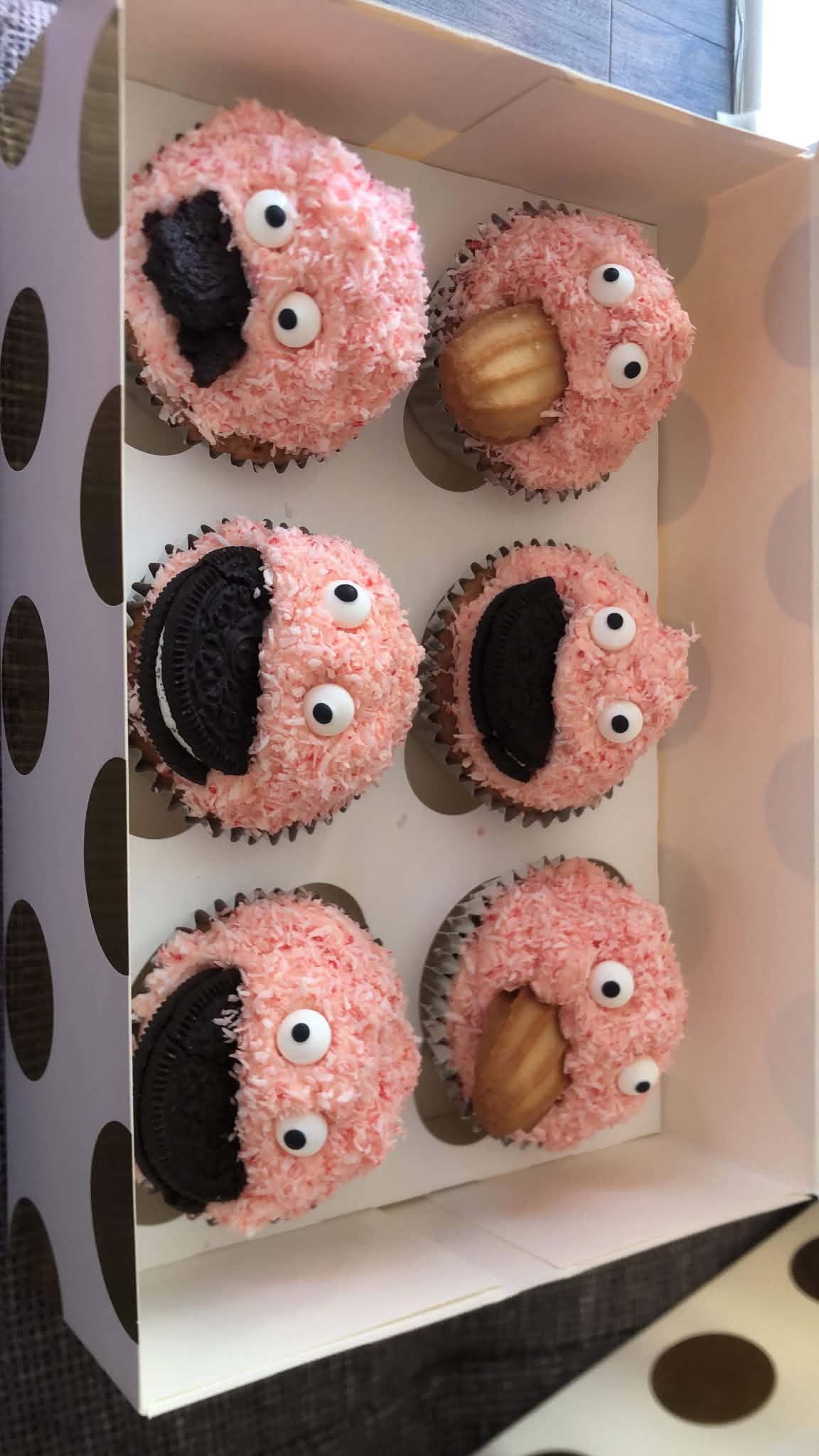 Pink monster cupcakes.