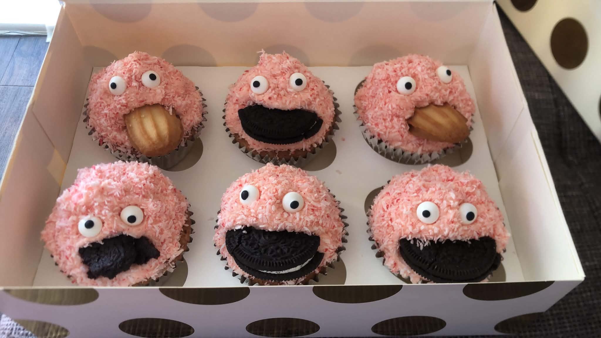 Pink monster cupcakes.