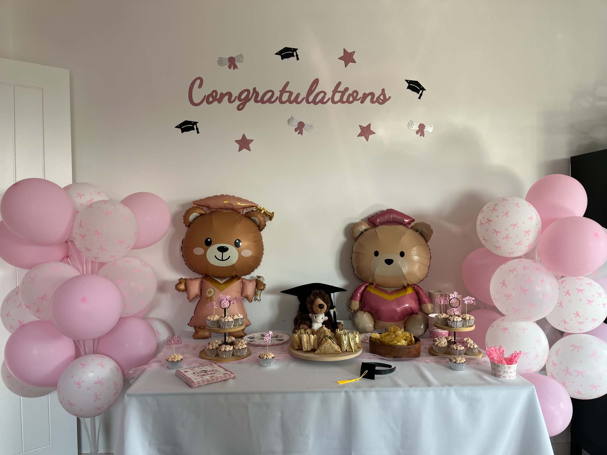 Nursery graduation party decorations and celebration setup.